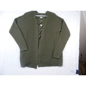 Derek Heart Plus Cardigan Womens 1X Olive Green Lattice Back Shaker Knit